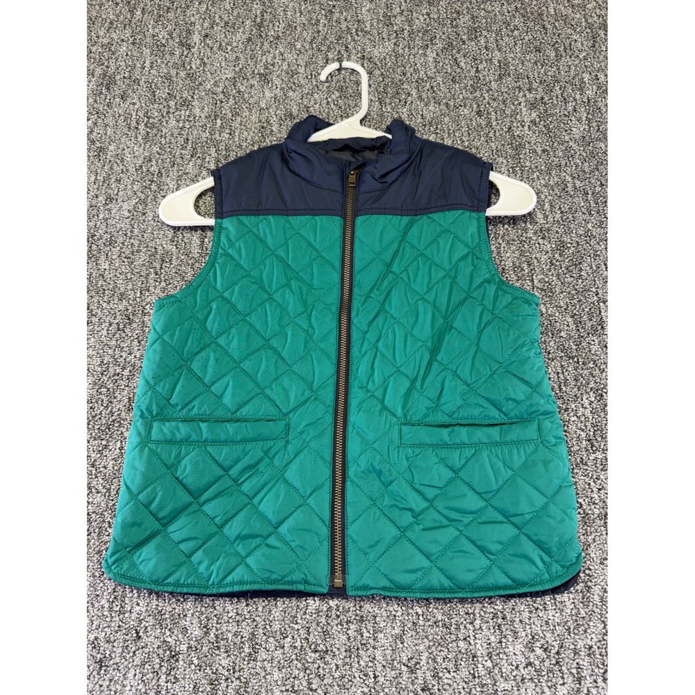 Crewcuts Quilted Vest Kids Size S Green Navy Blue Colorblock Puffer Zip Up